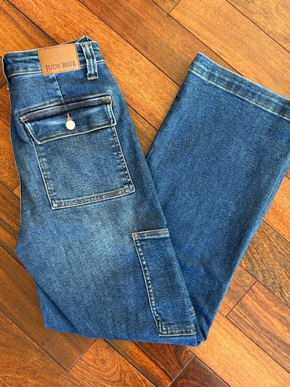 Judy Blue Jeans Womens 7/28 Wide Leg Cargo High Rise Dark Wash Stretch Denim - Picture 5 of 7